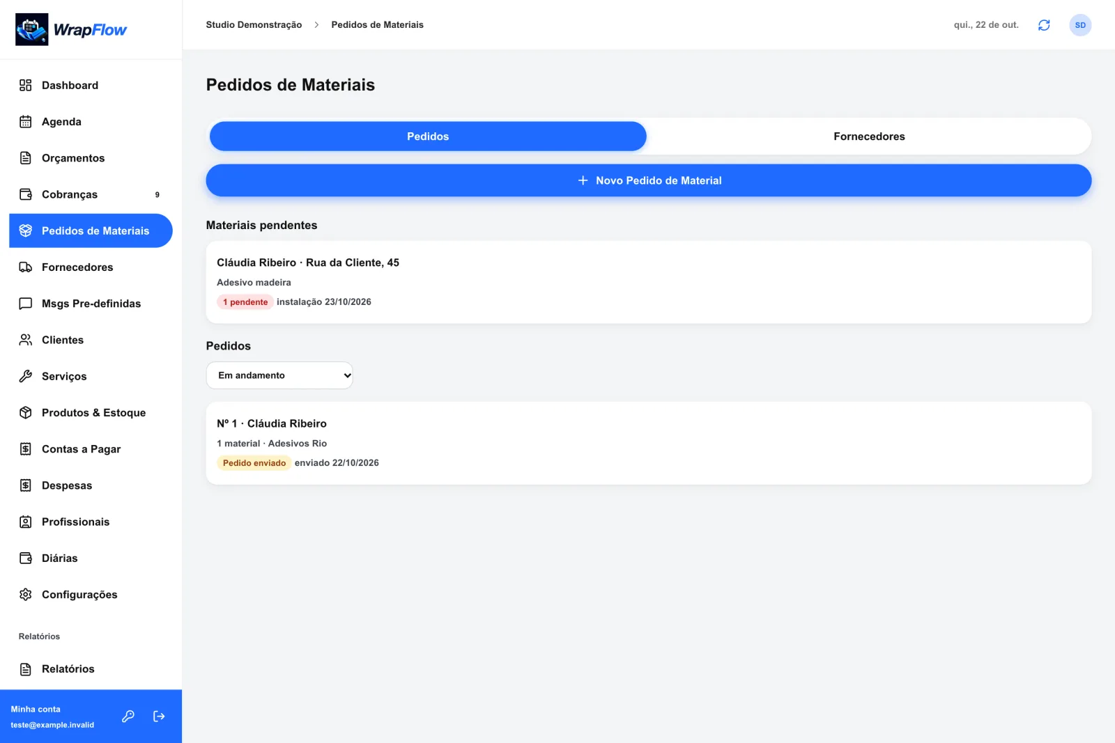 Pedidos de materiais